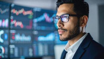 Businessman Analyzing Data and Making Decisions for Risk Assessment Strategies photo