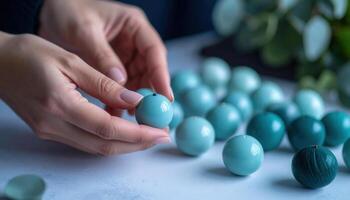 Artistic Creation with Handcrafted Colorful Spheres and Textured Background photo