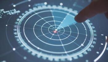High-Tech Radar Map Interface with Operator Interaction Close-Up Image photo