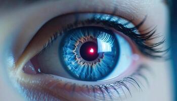 Close-Up of Violet Iris with Focusing Lens and Heat Emission in Eye photo