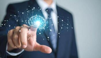Businessman Interacting with Digital Brain Concept for Intelligence Control photo
