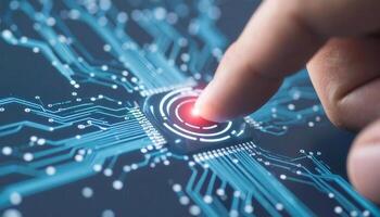 Detailed Close-Up of a Finger Pressing on a Circuit Board Dial photo