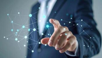 Businessman Interacting with Digital Network and Intelligence Control Concepts photo