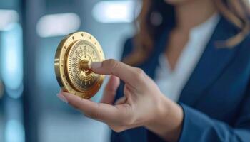 Golden Vault Access Device Held by Professional in Business Setting photo