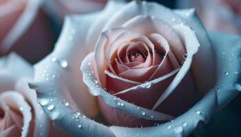Close-Up View of a Delicate Pink Rose with Water Drops on Petals photo