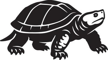 Walking turtle silhouette black and white sketch, Tortoise in motion simple outline design vector