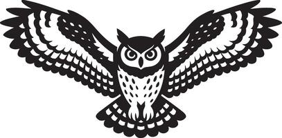 Owl in flight majestic illustration, Soaring bird silhouette elegant line art vector
