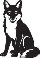 Sitting fox silhouette black and white art, Calm forest animal minimal sketch vector