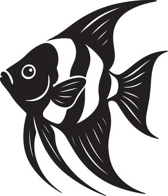 Elegant black and white angelfish silhouette, Graceful aquatic animal design