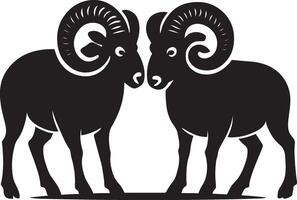 Two rams facing each other silhouette, Sheep confrontation bold style vector