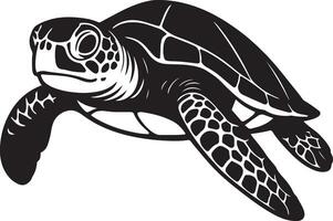 Sea turtle black silhouette bold graphic, Ocean turtle flat black and white pose vector