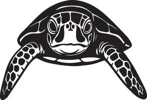 Sea turtle detailed black illustration, Realistic sea turtle in minimal design vector