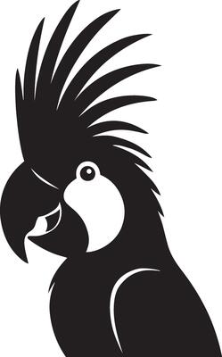 Cockatoo profile elegant black and white art, Parrot species in side view silhouette