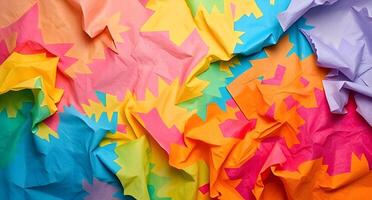 A colorful paper crumpled up with many different colors photo