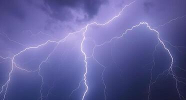 Lightning strikes over a dark sky with clouds photo