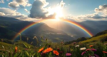 Landscape of the natural and mountain with a rainbow photo