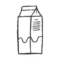 Milk package, hand drawn doodle, illustration isolated on white background. Outline sketch style with grunge vintage texture. Beverage cardboard box. vector