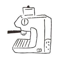 Espresso machine, hand drawn doodle, illustration isolated on white background. Outline sketch style with grunge vintage texture. Coffee maker, cafe concept. vector
