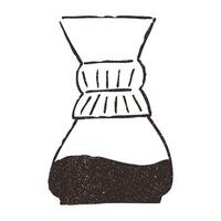 Pour over drip coffee tool, hand drawn doodle, illustration isolated on white background. Outline sketch style with grunge vintage texture. Cafe concept. vector