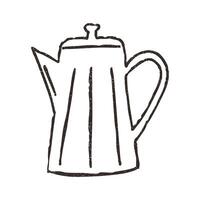 Kettle hand drawn doodle, illustration isolated on white background. Outline sketch style with grunge vintage texture. Cafe and kitchen concepts. vector