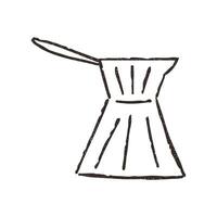 Turkish coffe coffee pot, hand drawn doodle, illustration isolated on white background. Outline sketch style with grunge vintage texture. Cafe and kitchen concepts. vector