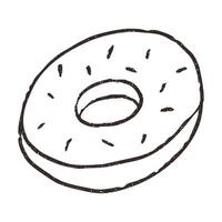 Donut or bagel, hand drawn doodle, illustration isolated on white background. Outline sketch style with grunge vintage texture. Sweet doughnut, cafe concept. vector