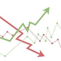 a graph showing a downward trend and an upward trend vector
