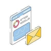 Visually appealing isometric outline icon of email analytics tracking vector