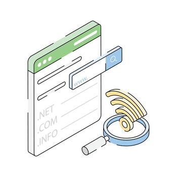 Well designed isometric outline icon of various web domains vector