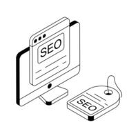 Check out this isometric outline icon featuring an seo tag. vector