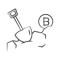 Check out hand drawn style icon denoting bitcoin digging concept vector