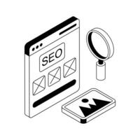 Trendy isometric outline icon focused on seo service options. vector