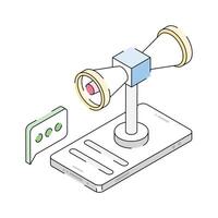 Well designed isometric outline icon showing online announcement screen vector