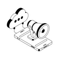 Modern isometric icon displaying smart cloud marketing tool. vector