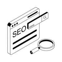 Trendy isometric style icon showcasing seo search features. vector