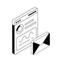 Visually appealing isometric outline icon of email analytics tracking. vector