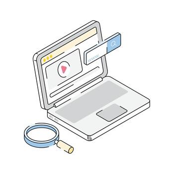 An isometric icon of advanced search engine functionality vector