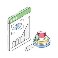 A modern isometric outline icon of real-time data monitoring vector
