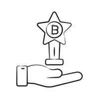 Hand holding bitcoin award icon creatively designed in hand drawn style vector