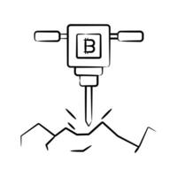 Here is a latest hand drawn icon showing bitcoin mining with drill machine vector