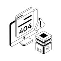 Get this isometric outline icon of a 404 error screen. vector