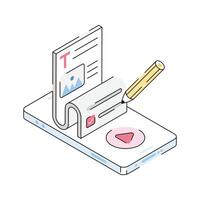 A trendy isometric icon of content writing project vector