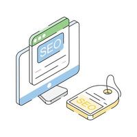 Check out this isometric outline icon featuring an seo tag vector