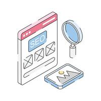 Trendy isometric outline icon focused on seo service options vector