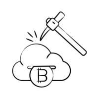 Get this amazing hand drawn style icon of bitcoin cloud mining vector