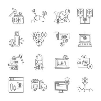 Ready to use bundle of crypto and bitcoin hand drawn icons vector