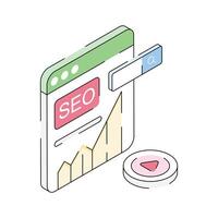 A premium isometric icon highlighting seo performance vector