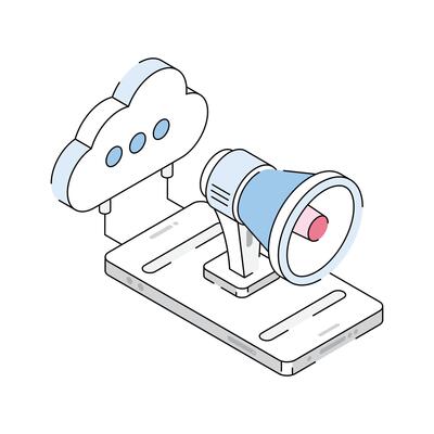Modern isometric icon displaying smart cloud marketing tool