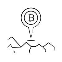 Easy to use hand drawn icon showing bitcoin location vector
