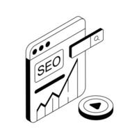 A premium isometric icon highlighting seo performance. vector